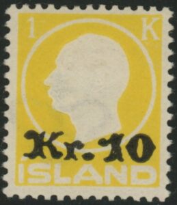 1924 Iceland SG.149 10k on 1k yellow. Very Lightly Mounted Mint.