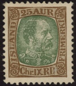 1902 Iceland SG.50 King Christian IX 25a green & brown. M/M