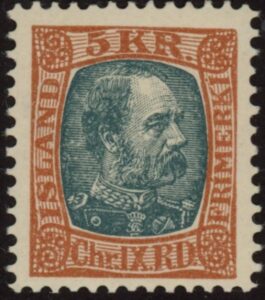 1902 Iceland SG.55 King Christian IX 5k slate & chestnut . M/M