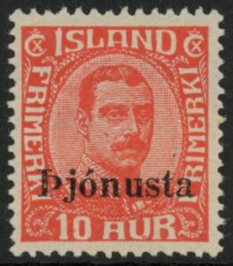 1936 Iceland SG.O221 'OFFICIAL' 10a scarlet (no122) 'overprint' M/M