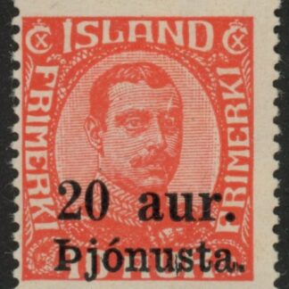 1923  Iceland SG.O153  'OFFICIAL'   20aur on 10a scarlet.   M/M