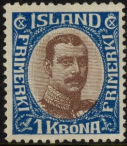 1920  Iceland SG.129   1k chocolate & blue.   M/M