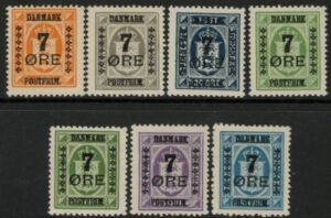 1926 Denmark SG.238-44 Provisionals surcharged officials set 7 values mounted mint.