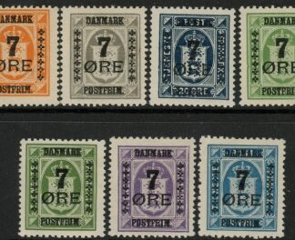 1926  Denmark SG.238-44 Provisionals surcharged officials set 7 values mounted mint.