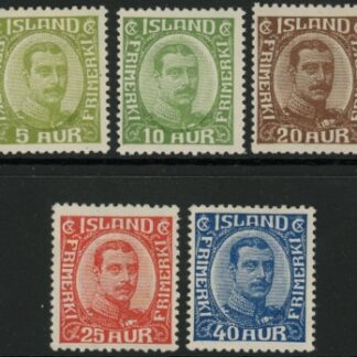 1921 Iceland.  SG.132-6  King Christian X  set 5 values. M/M