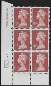 Y1800 (UC14)  Enschéde £1.50 red  Cyld. 1 dot (10)  U/M (MNH)