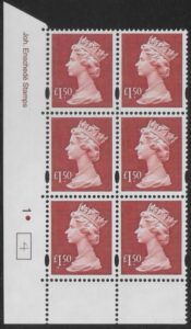 Y1800 (UC14)  Enschéde £1.50 red  Cyld. 1 dot (4)  U/M (MNH)