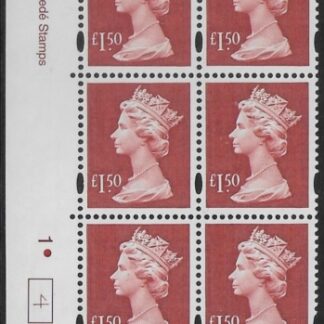 Y1800 (UC14)  Enschéde £1.50 red  Cyld. 1 dot (4)  U/M (MNH)