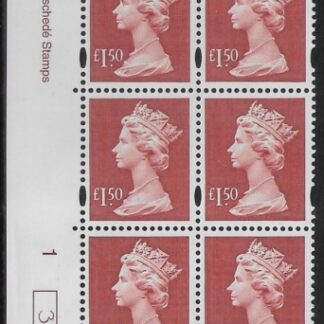 Y1800 (UC14)  Enschéde £1.50 red  Cyld. 1 no dot (3)  U/M (MNH)