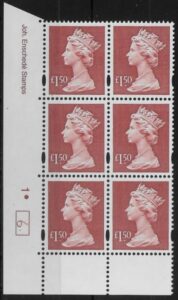 Y1800 (UC14)  Enschéde £1.50 red  Cyld. 1 dot (6)  U/M (MNH)