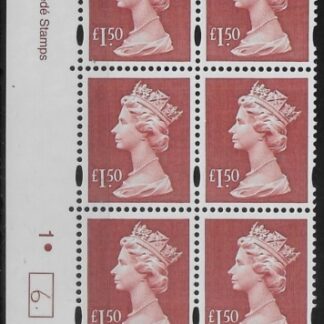 Y1800 (UC14)  Enschéde £1.50 red  Cyld. 1 dot (6)  U/M (MNH)