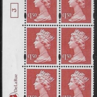 Y1800 (UC18) De La Rue £1.50 red  Cyld. 1 no dot (3)  U/M (MNH)