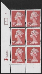 Y1800 (UC18) De La Rue £1.50 red  Cyld. 1 no dot (1)  U/M (MNH)