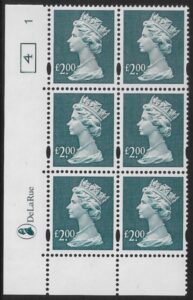 Y1801 (UC19) De La Rue £2.00 dull blue Cyld. 1 no dot (4) U/M (MNH)