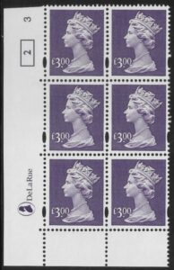 Y1802 (UC20) De La Rue £3.00 dull violet Cyld. 3 no dot (2) U/M (MNH)