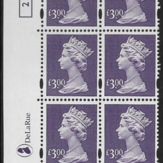 Y1802 (UC20) De La Rue £3.00 dull violet  Cyld. 3 no dot (2)  U/M (MNH)