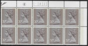 X998 (UG48)  Waddington 20p  dull purple. Cyld. 1A 1B  dot. phos.1  U/M (MNH)