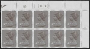 X999 (UG49)  Waddington 20p  dull purple. Cyld. 8A 8B  no dot U/M (MNH)
