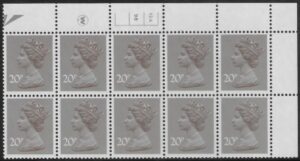 X999 (UG49)  Waddington 20p  dull purple. Cyld. 12A 9B no dot   U/M (MNH)
