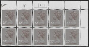 X999 (UG49)  Waddington 20p  dull purple. Cyld. 12A 9B no dot   U/M (MNH)