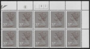X999 (UG49)  Waddington 20p  dull purple. Cyld. 11A 9B no dot   U/M (MNH)