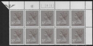 X999 (UG49)  Waddington 20p  dull purple. Cyld. 10A 9B no dot   U/M (MNH)