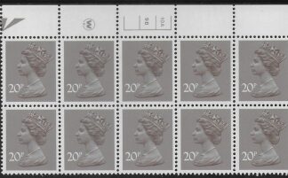 X999 (UG49)  Waddington 20p  dull purple. Cyld. 10A 9B no dot   U/M (MNH)