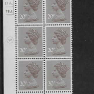 X999 (UG49)  Waddington 20p  dull purple. Cyld. 17A 11B  dot   U/M (MNH)