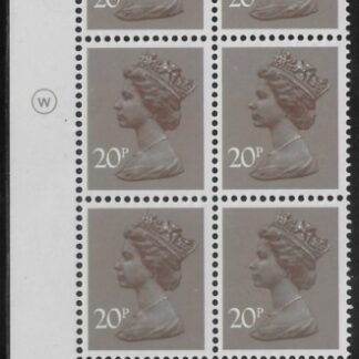 X999 (UG49)  Waddington 20p  dull purple. Cyld. 21A 13B  dot   U/M (MNH)
