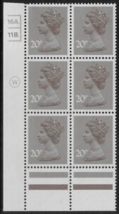 X999 (UG49)  Waddington 20p  dull purple. Cyld. 16A 11B   dot   U/M (MNH)
