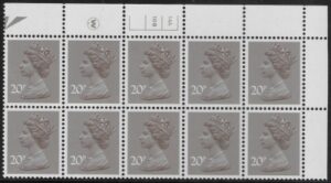 X999 (UG49)  Waddington 20p  dull purple. Cyld. 14A 10B no dot   U/M (MNH)