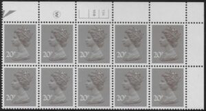 X999 (UG49)  Waddington 20p  dull purple. Cyld. 13A 10B no dot   U/M (MNH)