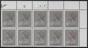 X999 (UG49) Waddington 20p dull purple. Cyld. 8A 8B no dot U/M (MNH)