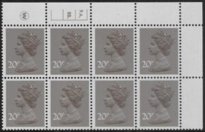 X999 (UG49) Waddington 20p dull purple. Cyld. 9A 8B dot U/M (MNH)