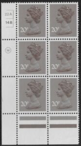 X999 (UG49) Waddington 20p dull purple. Cyld. 22A 14B no dot. (shade 2) U/M (MNH)