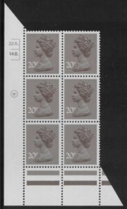 X999 (UG49) Waddington 20p dull purple. Cyld. 22A 14B dot. (shade 2) U/M (MNH)