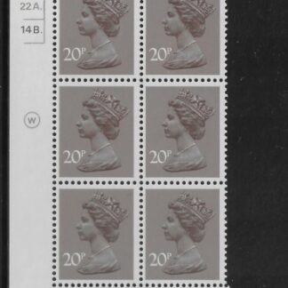 X999 (UG49)  Waddington 20p  dull purple. Cyld. 22A 14B  dot. (shade 2)  U/M (MNH)