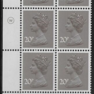 X999 (UG49)  Waddington 20p  dull purple. Cyld. 22A 13B  no dot.   U/M (MNH)