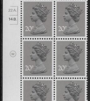 X999 (UG49)  Waddington 20p  dull purple. Cyld. 22A 14B  dot. (shade 2)  U/M (MNH)