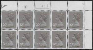 X999 (UG49) Waddington 20p dull purple. Cyld. 6A 7B dot. U/M (MNH)