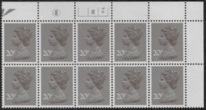 X999 (UG49)  Waddington 20p  dull purple. Cyld. 9A 8B no dot. U/M (MNH)