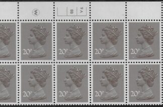X999 (UG49)  Waddington 20p  dull purple. Cyld. 9A 8B no dot. U/M (MNH)