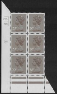X999 (UG49)  Waddington 20p  dull purple. Cyld. 20A 12B dot. U/M (MNH)