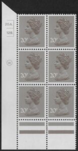 X999 (UG49)  Waddington 20p  dull purple. Cyld. 20A 12B dot. U/M (MNH)