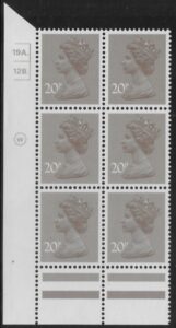 X999 (UG49)  Waddington 20p  dull purple. Cyld. 19A 12B dot. U/M (MNH)