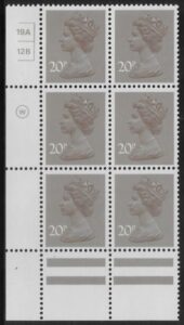X999 (UG49)  Waddington 20p  dull purple. Cyld. 19A 12B no dot. U/M (MNH)