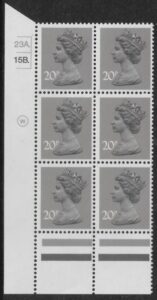 X999 (UG49) Waddington 20p dull purple. Cyld. 23A 15B dot. (shade 2) U/M (MNH)