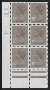 X999 (UG49)  Waddington 20p  dull purple. Cyld. 18A 12B dot. U/M (MNH)
