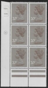 X999 (UG49)  Waddington 20p  dull purple. Cyld. 18A 12B dot. U/M (MNH)