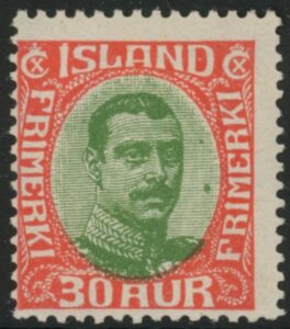 1920 Iceland SG.126 King Christian X 30a yellow-green & brown mounted mint